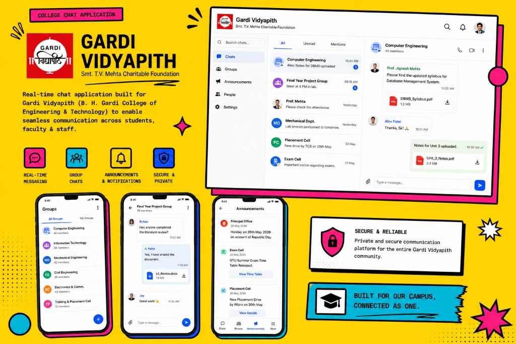 Gardi Chat App — Real-time college communication platform built with React, Tailwind and Firebase