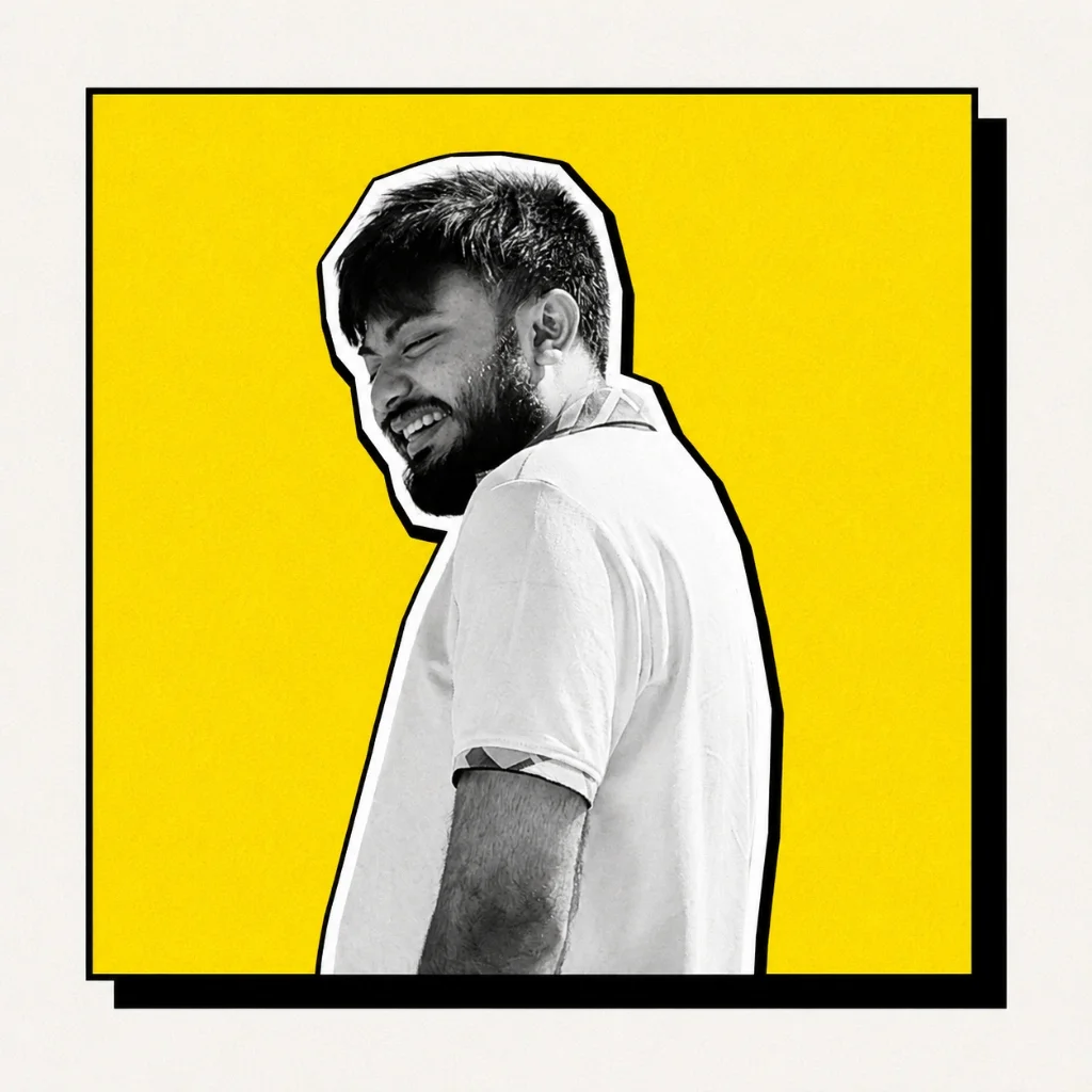 Shivrajsinh Zala — black and white cutout portrait on yellow